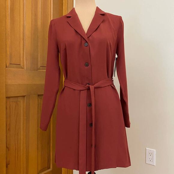 BCBGeneration Russet Brown Button Down Long Sleeve Dress Size XS - Picture 2 of 12